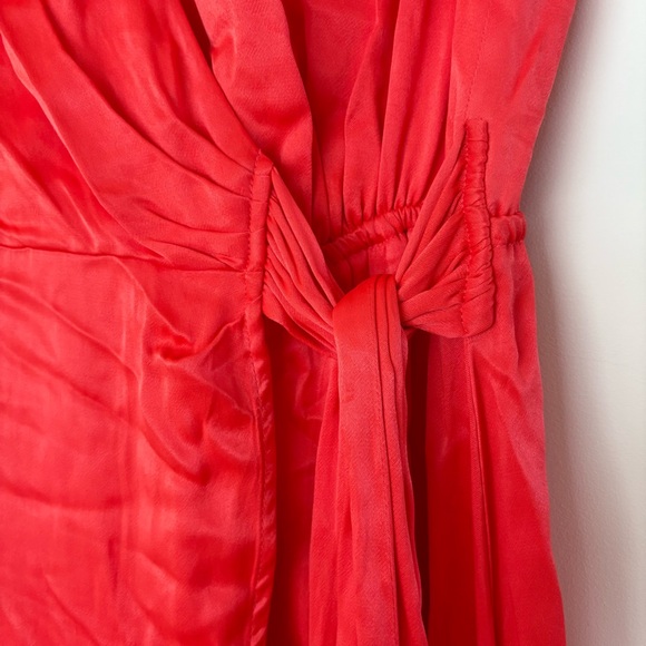 Anthropologie Maeve Coral Satin Wrap Dress - Picture 7 of 14